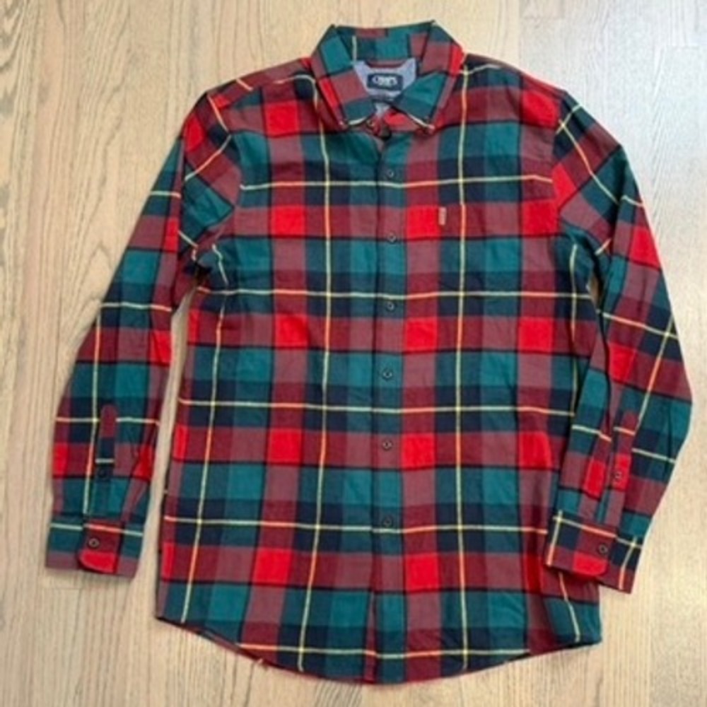 Chaps‎ Brushed Flannel Shirt Medium Plaid Red Green Yellow Button Up Menswear